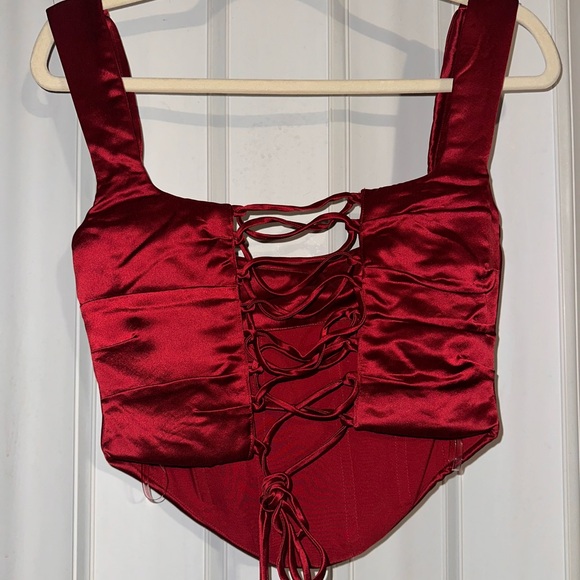 House of CB 'Una' Ruby Lace-Back Corset Satin Top Small - Picture 8 of 15